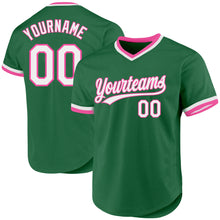 Load image into Gallery viewer, Custom Kelly Green White-Pink Authentic Throwback Baseball Jersey
