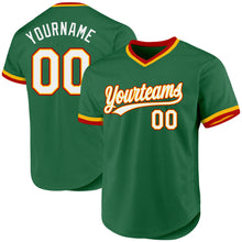 Load image into Gallery viewer, Custom Kelly Green Gold-Red Authentic Throwback Baseball Jersey
