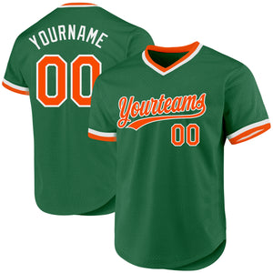 Custom Kelly Green Orange-White Authentic Throwback Baseball Jersey