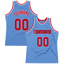 Load image into Gallery viewer, Custom Light Blue Red-Navy Authentic Throwback Basketball Jersey
