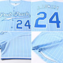 Load image into Gallery viewer, Custom Light Blue White Pinstripe Royal-White Authentic Baseball Jersey
