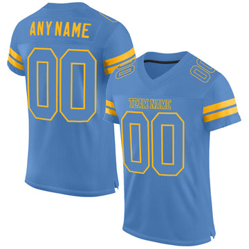 Custom Powder Blue Light Blue-Gold Mesh Authentic Football Jersey