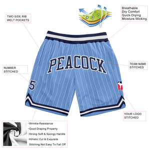 Custom Light Blue White Pinstripe Navy-White Authentic Basketball Shorts