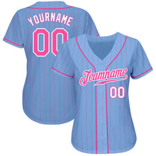 Load image into Gallery viewer, Custom Light Blue Pink Pinstripe Pink-White Authentic Baseball Jersey
