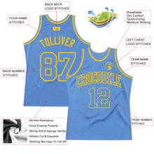 Load image into Gallery viewer, Custom Light Blue Light Blue-Gold Authentic Throwback Basketball Jersey
