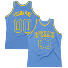 Load image into Gallery viewer, Custom Light Blue Light Blue-Gold Authentic Throwback Basketball Jersey
