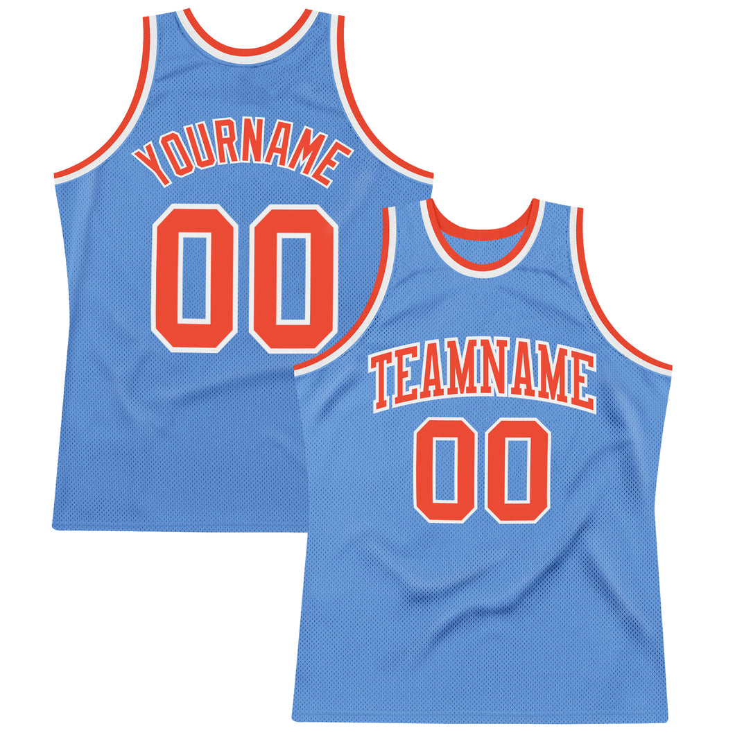 Custom Light Blue Orange-White Authentic Throwback Basketball Jersey