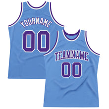 Load image into Gallery viewer, Custom Light Blue Purple-White Authentic Throwback Basketball Jersey
