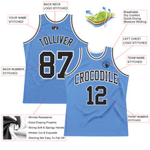 Load image into Gallery viewer, Custom Light Blue Black-White Authentic Throwback Basketball Jersey

