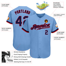 Load image into Gallery viewer, Custom Light Blue Navy-Red Authentic Baseball Jersey

