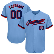 Load image into Gallery viewer, Custom Light Blue Navy-Red Authentic Baseball Jersey
