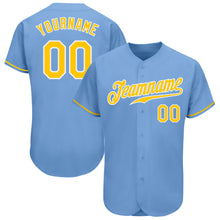 Load image into Gallery viewer, Custom Light Blue Gold-White Authentic Baseball Jersey

