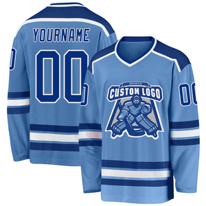 Custom Light Blue Royal-White Hockey Jersey