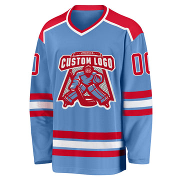 Custom Light Blue Red-White Hockey Jersey