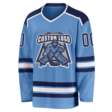Custom Light Blue Navy-White Hockey Jersey