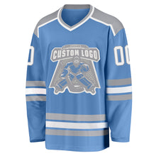Load image into Gallery viewer, Custom Light Blue White-Gray Hockey Jersey
