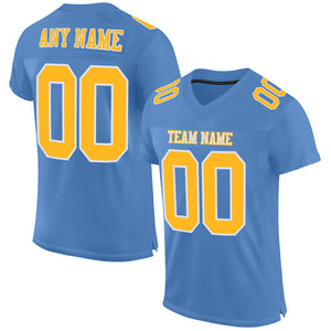 Custom Light Blue Gold-White Mesh Authentic Football Jersey