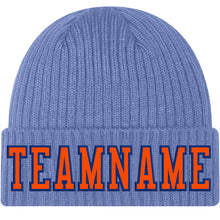 Load image into Gallery viewer, Custom Light Blue Orange-Royal Stitched Cuffed Knit Hat
