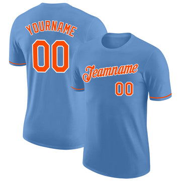 Custom Light Blue Orange-White Performance T-Shirt