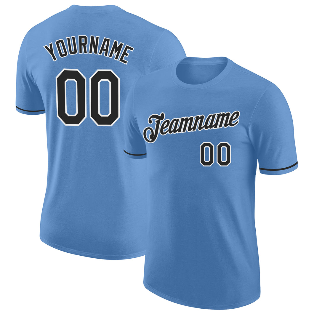 Custom Light Blue Black-White Performance T-Shirt