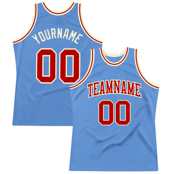 Custom Light Blue Red-Cream Authentic Throwback Basketball Jersey