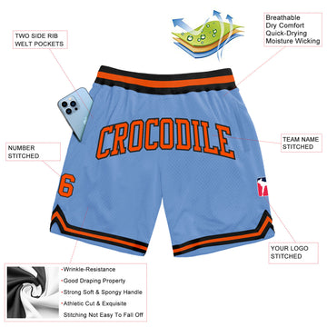 Custom Light Blue Orange-Black Authentic Throwback Basketball Shorts