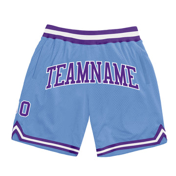 Custom Light Blue Purple-White Authentic Throwback Basketball Shorts