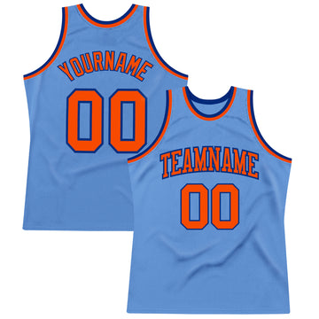 Custom Light Blue Orange-Royal Authentic Throwback Basketball Jersey