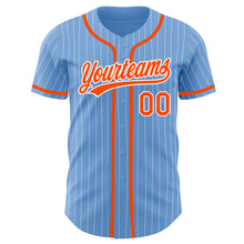 Load image into Gallery viewer, Custom Light Blue White Pinstripe Orange Authentic Baseball Jersey

