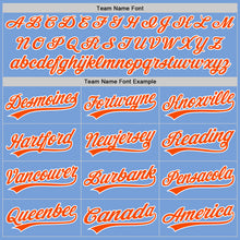 Load image into Gallery viewer, Custom Light Blue White Pinstripe Orange Authentic Baseball Jersey
