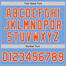 Load image into Gallery viewer, Custom Light Blue White Pinstripe Orange Authentic Baseball Jersey
