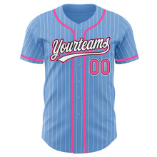 Load image into Gallery viewer, Custom Light Blue White Pinstripe Pink-Black Authentic Baseball Jersey
