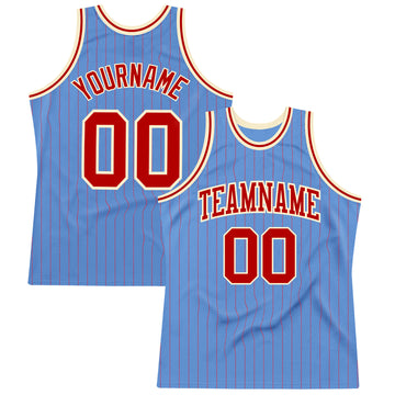 Custom Light Blue Red Pinstripe Red-Cream Authentic Basketball Jersey