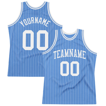 Custom Light Blue White Pinstripe White Authentic Basketball Jersey