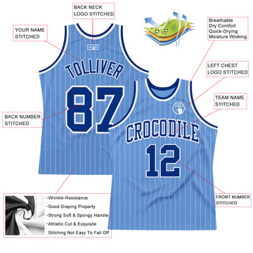 Custom Light Blue White Pinstripe Royal Authentic Basketball Jersey