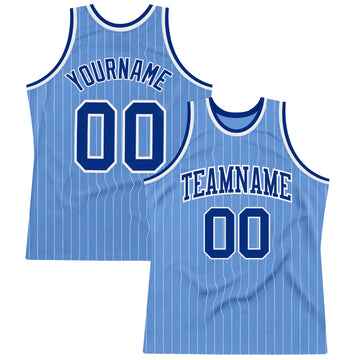 Custom Light Blue White Pinstripe Royal Authentic Basketball Jersey