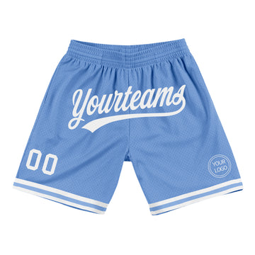 Custom Light Blue White Authentic Throwback Basketball Shorts