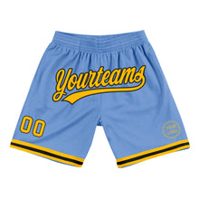 Load image into Gallery viewer, Custom Light Blue Gold-Black Authentic Throwback Basketball Shorts
