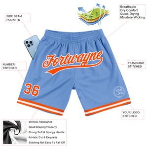 Custom Light Blue Orange-White Authentic Throwback Basketball Shorts