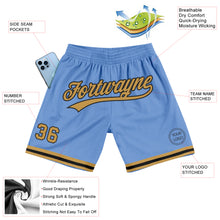 Load image into Gallery viewer, Custom Light Blue Old Gold-Black Authentic Throwback Basketball Shorts
