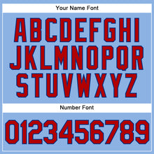 Load image into Gallery viewer, Custom Light Blue Red Pinstripe Royal Authentic Baseball Jersey
