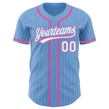 Custom Light Blue White Pinstripe Pink Authentic Baseball Jersey