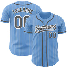 Load image into Gallery viewer, Custom Light Blue White Pinstripe Steel Gray Authentic Baseball Jersey
