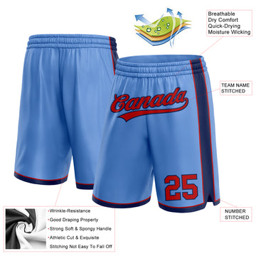 Custom Light Blue Red-Navy Authentic Basketball Shorts