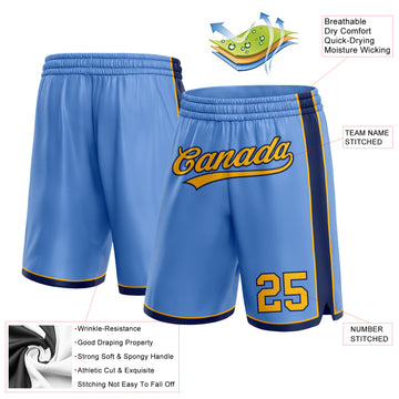 Custom Light Blue Gold-Navy Authentic Basketball Shorts