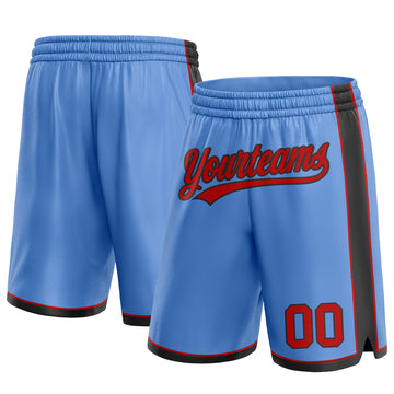 Custom Light Blue Red-Black Authentic Basketball Shorts