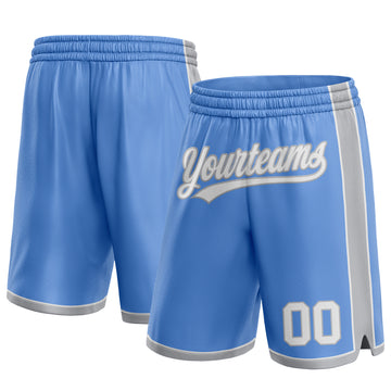 Custom Light Blue White-Gray Authentic Basketball Shorts