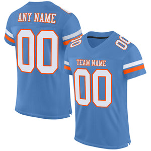 Custom Electric Blue White-Orange Mesh Authentic Football Jersey