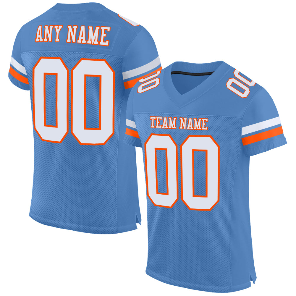 Custom Electric Blue White-Orange Mesh Authentic Football Jersey