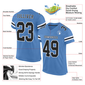Custom Electric Blue Black-White Mesh Authentic Football Jersey